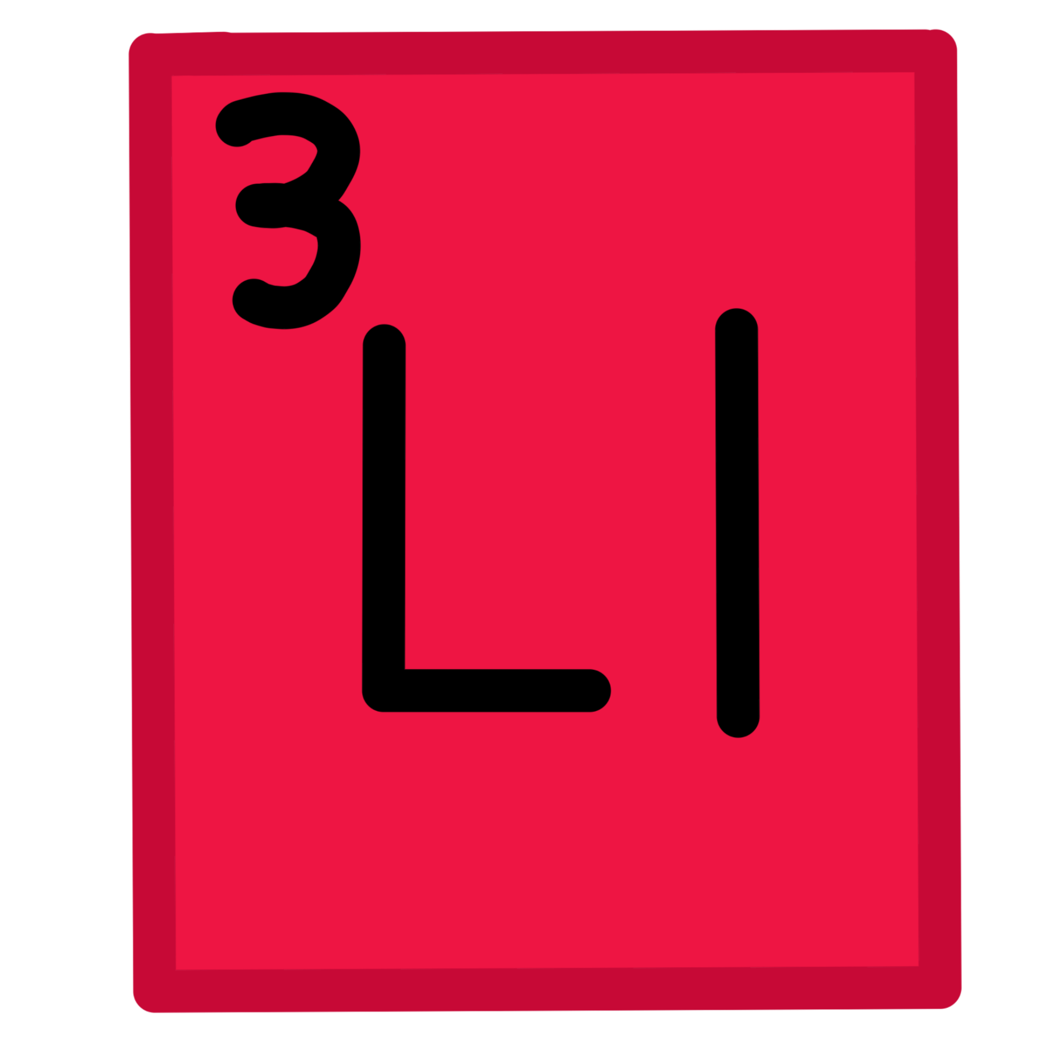 A light red square with “Li” in the middle of it. In the top left corner is a 3